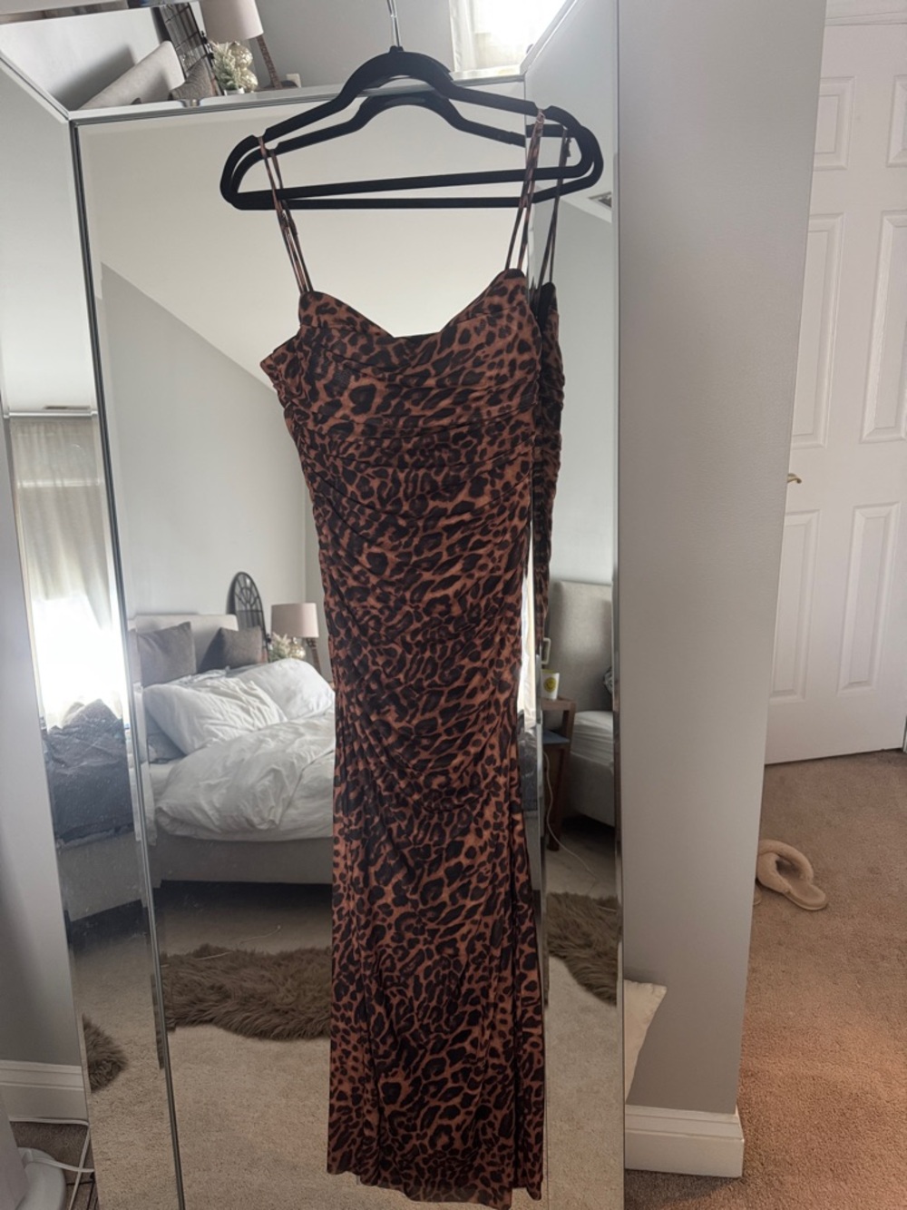 Zara Brown and Black Leopard-Print Midi Slip Dress
